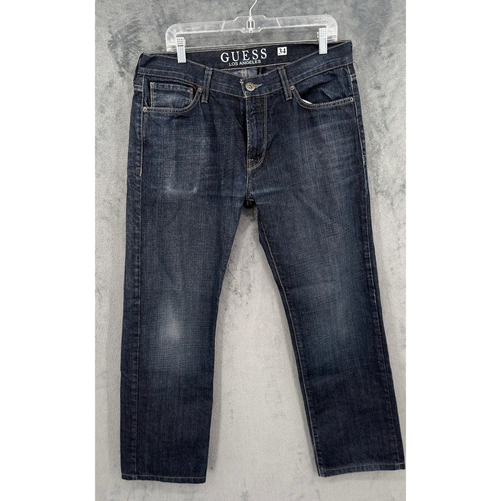Guess Jeans Mens Size 34 Lincoln Slim Straight Leg Dark Wash Denim Distressed